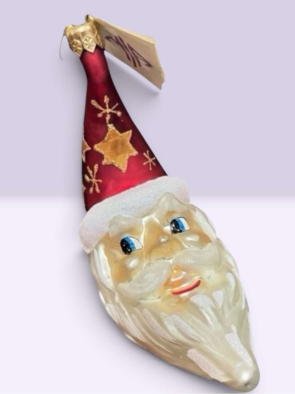 Vintage Hand-Blown Glass Santa Claus Head / Face Christmas Ornament 5” Poland